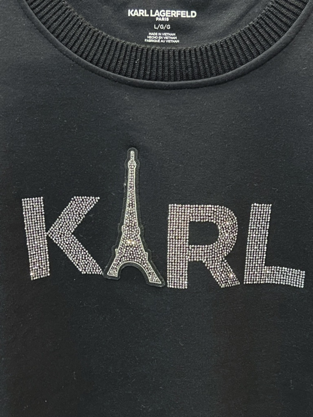 Karl Lagerfeld Paris Embellished Rhinestone Logo Sweatshirt Sz L - Picture 2 of 7